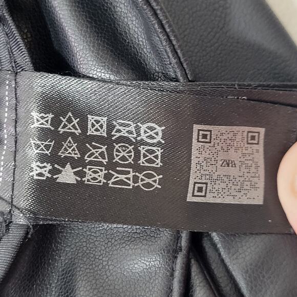 Zara Women's Medium Black Top-Stitched Faux Leather Pants Wide‎ Leg - Picture 6 of 10